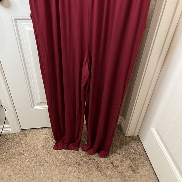 Lainab Burgundy Maroon Jumpsuit Jumper Drawstring Waist Short Sleeve Womens 2XL - Picture 9 of 11